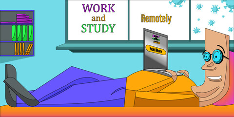 Guy working and learning remotely using laptop.