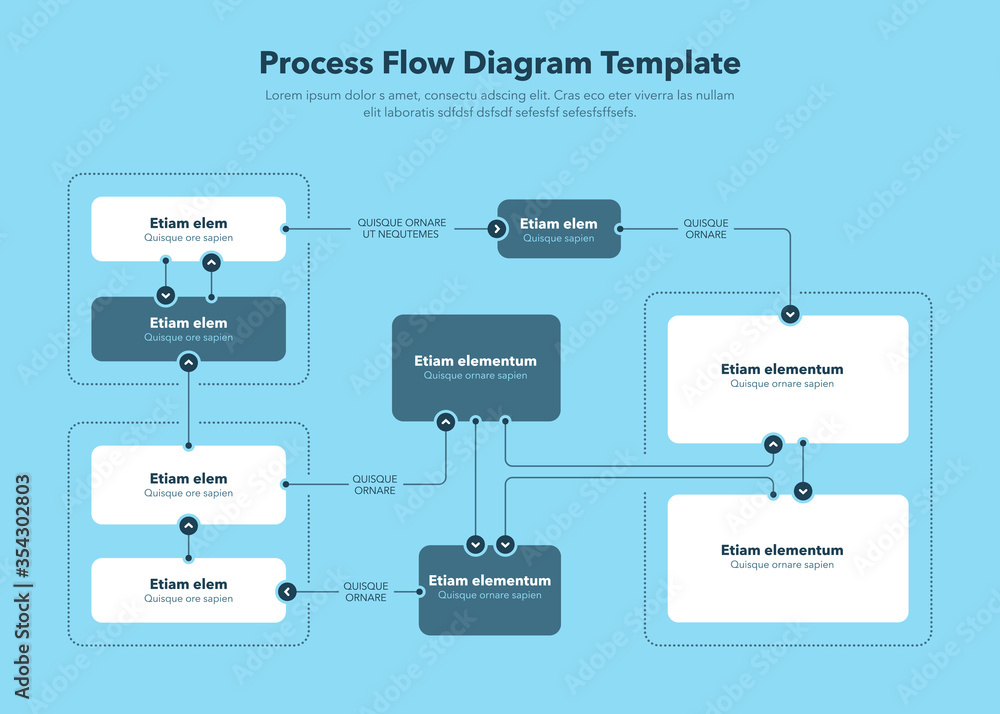 Aufkleber Modern process flow diagram layout template - blue version. Flat design, easy to use for your website or presentation.