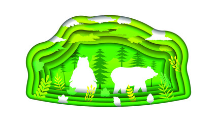 Abstract Paper Cut Background Bear Animal Tree Forest Fauna
