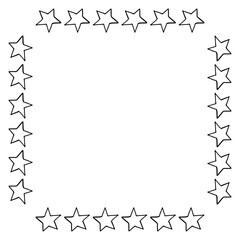 Square frame with black-and-white doodle stars on white background. Vector image.