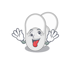 A mascot design of hotel slippers having a funny crazy face