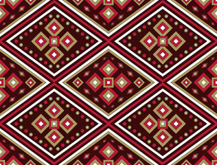  Abstract geometrical pattern with squares polka dot and red background.