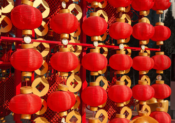 Multiple red lanterns hanging