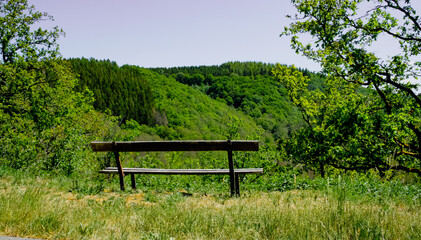 bench in the mountain, bench overlooking the horizon in the mountains, summer views in the mountains