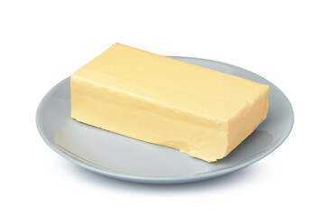 Butter on white plate isolated on white background