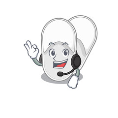 A stunning hotel slippers mascot character concept wearing headphone