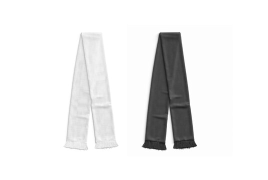 Blank black and white knitted soccer scarf mockup, top view