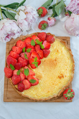 sweet home made strawberry vanilla tarte on a table