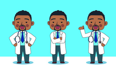 Doctor D with 3 poses give information Set A (with line stroke)
