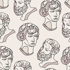 Seamless background pattern. Modern template for cover design. Hand drawn doodle gypsum heads.