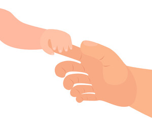 baby hand holds father by the finger. children and parents, father s day concept. vector illustration on a white background