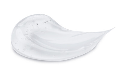 Sample of transparent cosmetic gel on light background, top view