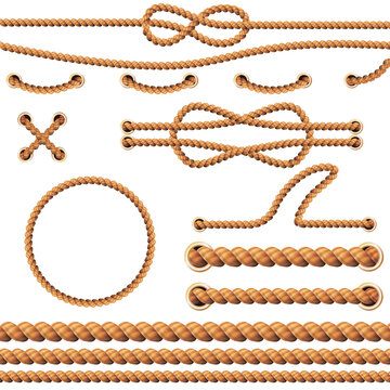 Realistic Detailed 3d Rope Elements Set. Vector