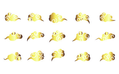 Collection of decorative golden clouds in oriental style, for Chinese New Year, Mid Autumn Festival. Isolated objects. Vector illustration. Asian cloud vector for Graphic design.