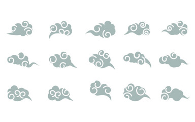 Collection of decorative clouds in oriental style, for Chinese New Year, Mid Autumn Festival. Isolated objects. Vector illustration. Asian cloud vector for Graphic design.