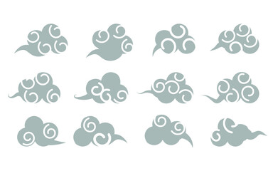 Collection clouds in Chinese style. Asian pattern for Chinese New Year, Mid Autumn Festival Isolated objects. Vector illustration. Asian cloud vector for Graphic design.