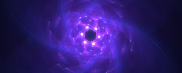 Background of abstract purple lines forming a glowing hexagon