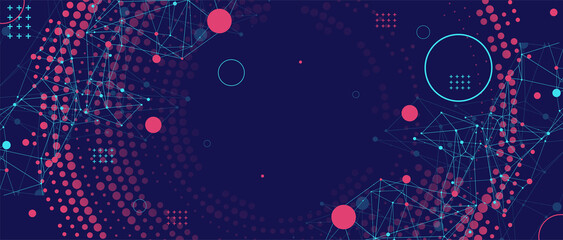Halftone science background with connecting dots and lines. Digital data visualization.