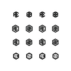 set collection hexagonal black white luxury AE logo icon design vector