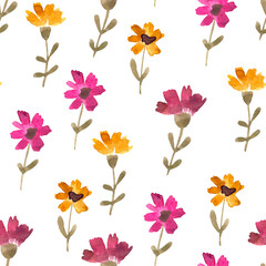 Watercolor flowers. Hand painted seamless floral pattern. Vintage print for wallpaper, wrapping paper, textile