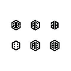 set collection hexagonal black white luxury AE logo icon design vector