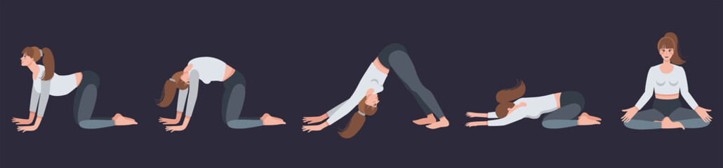 Vector illustration with woman in yoga pose.