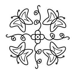 Rangoli design concept of butterflies with spirals line art isolated on white background