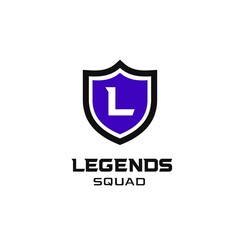 Letter L Shield Gaming Squad Logo Design Vector Template