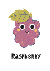 Cartoon vector raspberry. Flat style. Excellent for the design of postcards, posters, stickers and so on.
