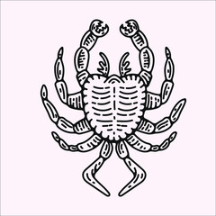 crab vector engraving illustration for logo design . simple hand drawn icon of sea animal creature. isolated on white background