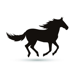 Fototapeta na wymiar Black horse running. Background, cartoon.