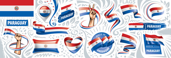 Vector set of the national flag of Paraguay in various creative designs - obrazy, fototapety, plakaty
