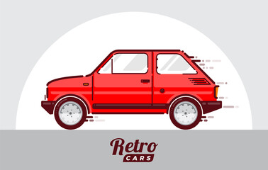 Retro vintage car illustration. Flat dynamic vector. - obrazy, fototapety, plakaty