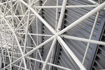 Fototapeta premium Indoor steel metal ceiling structure poles