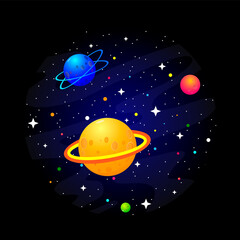 Space and planet background. Planets surface with craters, stars and comets in dark space. Vector illustration.