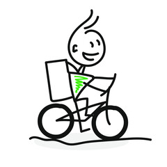 The concept of online delivery of goods to your home and office. Pizza delivery.  Bicycle courier. Doodle.  Vector illustration