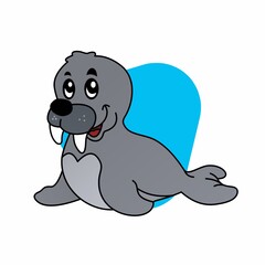 Illustration of Seal Shows His Teeth Cartoon, Cute Funny Character, Flat Design