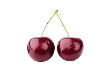 Two cherries isolated on a white background. Close-up.