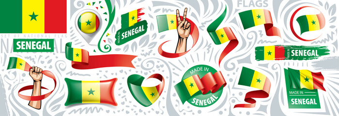 Vector set of the national flag of Senegal in various creative designs