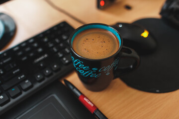 delicious aromatic coffee, in a cup, beans, natural, ground