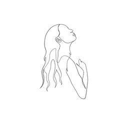 Minimal line vector woman. Linear glamour portrait woman. Portrait profile of girl. Linear glamour logo in minimal style for beauty salon, beautician, makeup artist, stylist. Hand drawn art.