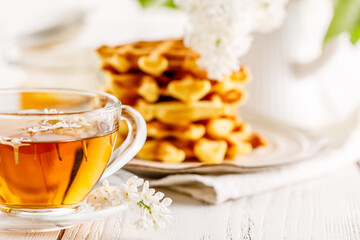 Homemade belgian waffers for breakfast at home