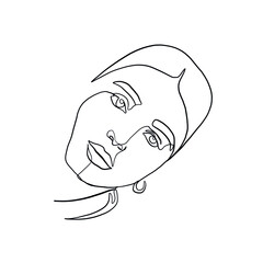 Minimal line vector woman. Linear glamour portrait woman. Portrait of girl. Linear glamour logo in minimal style for beauty salon, beautician, makeup artist, stylist. Hand drawn art.