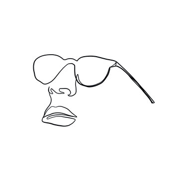 Linear portrait human face in glasses drawn in one continuous line. Minimal linear vector logo design for eyeglass store, vision health clinic, male stylist and hairdresser. 