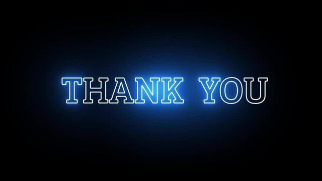Thank you word text animation. With blue light 4k Ultra HD motion graphic of Black background. 