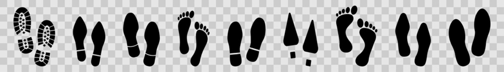 Collection of human footprints icon. Traces of human shoes. Steps.  Vector illustration