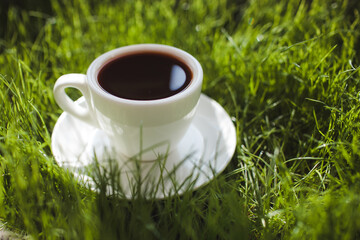 delicious aromatic coffee, in a cup, beans, natural, ground