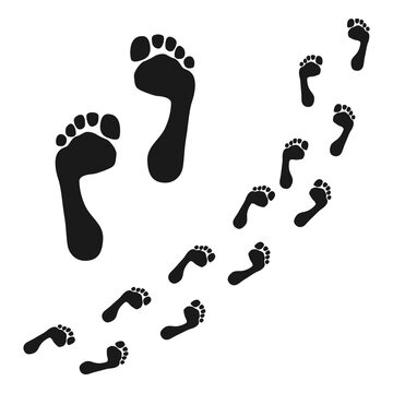 Human footprint vector black silhouette set isolated on a white background.