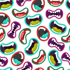 Cartoon monsters mouth vector seamless pattern on a white background for wallpaper, wrapping, packing, and backdrop.