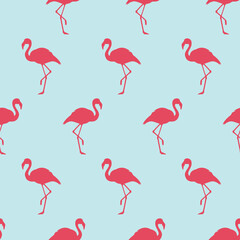 Vector illustration seamless pattern with pink flamingo. Exotic bird
